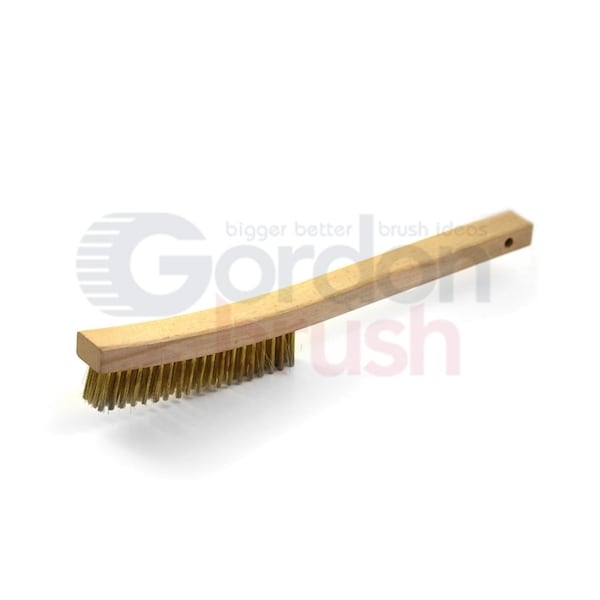 4x19 Row 0.012 Brass Wire, 13-3/4 Curved Wood Handle Scratch Brush, PK12